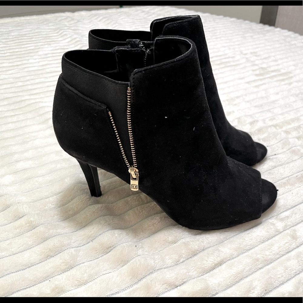 Liz Claiborne Black Suede Peep Toe Booties